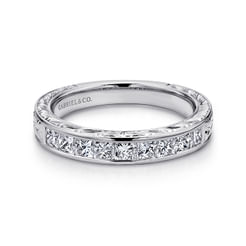 Cesaire - 14K White Gold Princess Cut 9 Stone Channel Set Diamond Wedding Band with Engraving