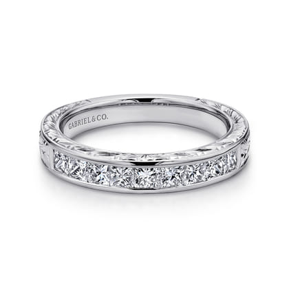 Cesaire - 14K White Gold Princess Cut 9 Stone Channel Set Diamond Wedding Band with Engraving