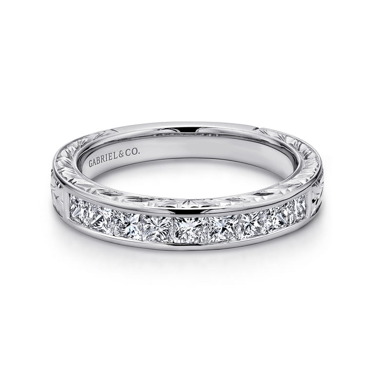 Straight Wedding Ring in 14k White Gold with Princess Cut Natural Diamond at Gabriel & Co. - Shot 1