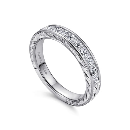 Cesaire - 14K White Gold Princess Cut 9 Stone Channel Set Diamond Wedding Band with Engraving