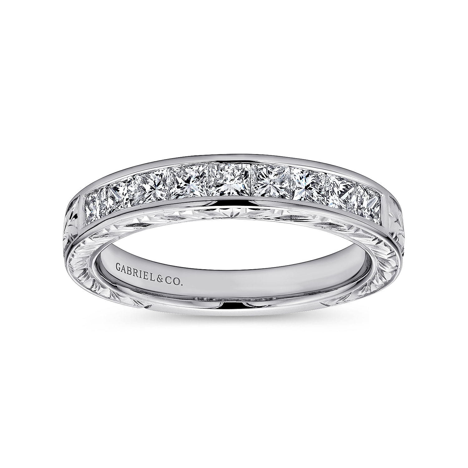 Straight Wedding Ring in 14k White Gold with Princess Cut Natural Diamond at Gabriel & Co. - Shot 4