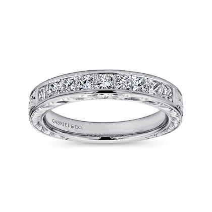 Cesaire - 14K White Gold Princess Cut 9 Stone Channel Set Diamond Wedding Band with Engraving