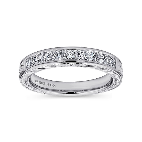 Cesaire - 14K White Gold Princess Cut 9 Stone Channel Set Diamond Wedding Band with Engraving - 0.7 ct - Shot 4