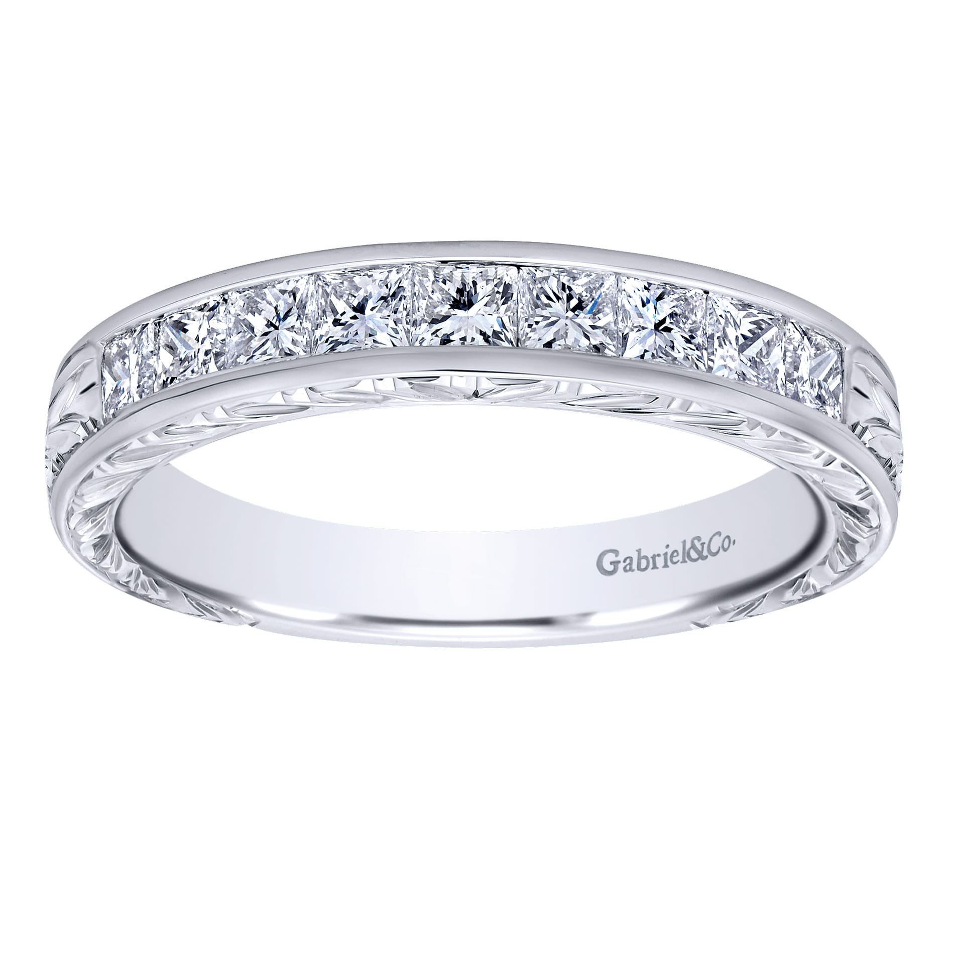 Straight Wedding Ring in 14k White Gold with Princess Cut Natural Diamond at Gabriel & Co. - Shot 5