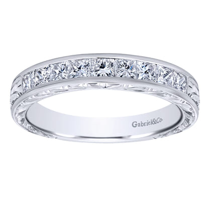 Cesaire - 14K White Gold Princess Cut 9 Stone Channel Set Diamond Wedding Band with Engraving