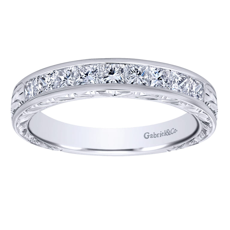 Straight Wedding Ring in 14k White Gold with Princess Cut Natural Diamond at Gabriel & Co. - Shot 5