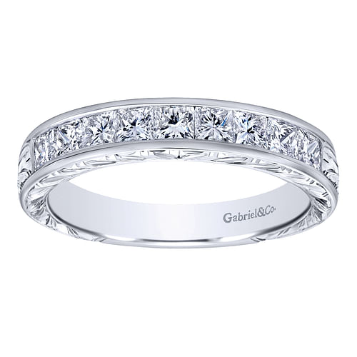 Cesaire - 14K White Gold Princess Cut 9 Stone Channel Set Diamond Wedding Band with Engraving - 0.8 ct - Shot 4