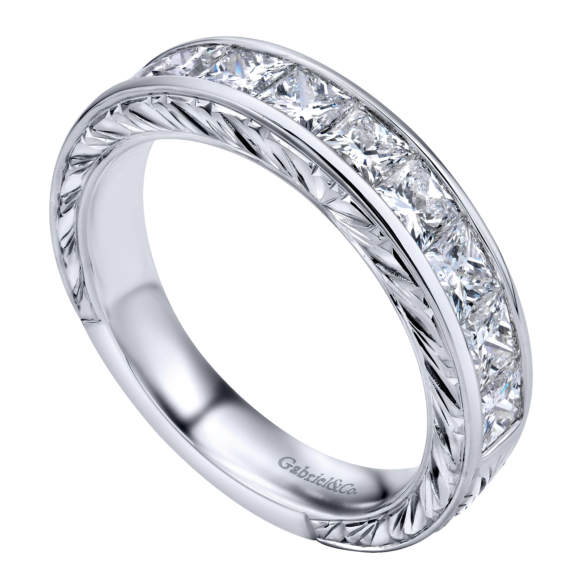 Cesaire - 14K White Gold Princess Cut 9 Stone Channel Set Diamond Wedding Band with Engraving - 1.5 ct - Shot 3