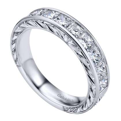Cesaire - 14K White Gold Princess Cut 9 Stone Channel Set Diamond Wedding Band with Engraving