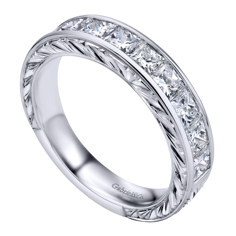 Straight Wedding Ring in 14k White Gold with Princess Cut Natural Diamond at Gabriel & Co. - Shot 3