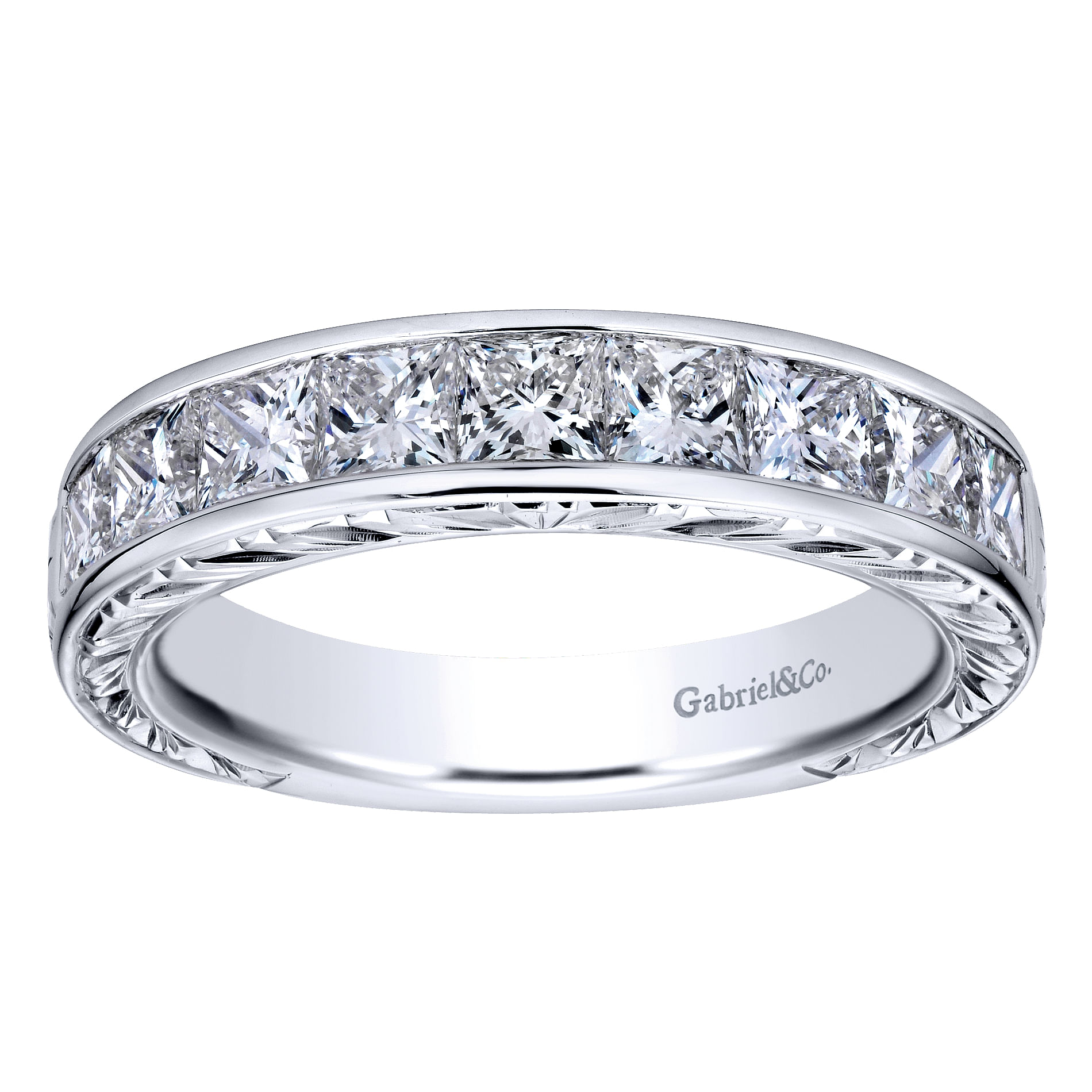 Cesaire - 14K White Gold Princess Cut 9 Stone Channel Set Diamond Wedding Band with Engraving - 1.5 ct - Shot 4