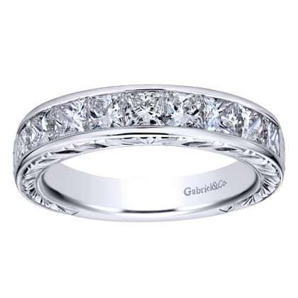 Cesaire - 14K White Gold Princess Cut 9 Stone Channel Set Diamond Wedding Band with Engraving