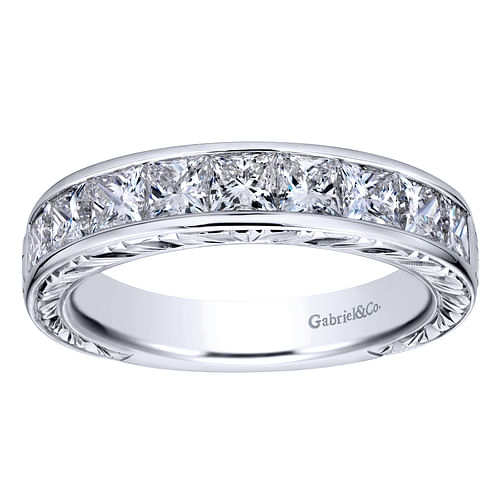 Cesaire - 14K White Gold Princess Cut 9 Stone Channel Set Diamond Wedding Band with Engraving - 1.5 ct - Shot 4