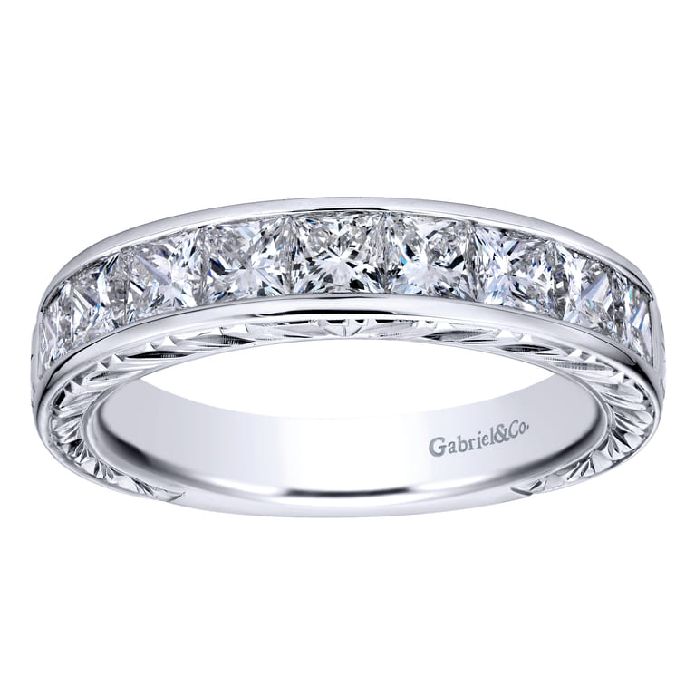Straight Wedding Ring in 14k White Gold with Princess Cut Natural Diamond at Gabriel & Co. - Shot 4