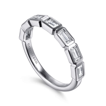 Ceuta - 14K White Gold Bezel Baguette Diamond Anniversary Band