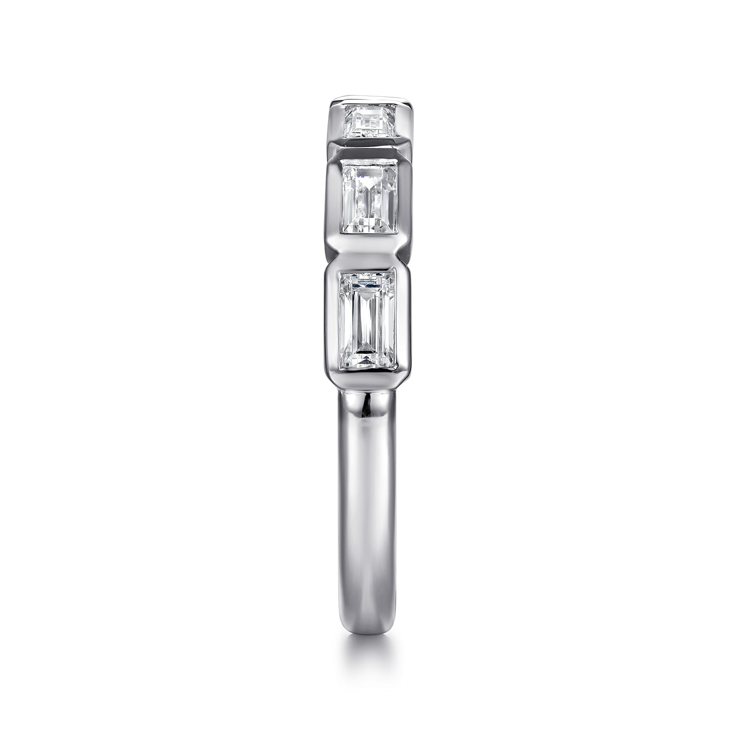 Straight Wedding Ring in 14k White Gold with Baguette Natural Diamond at Gabriel & Co. - Shot 4
