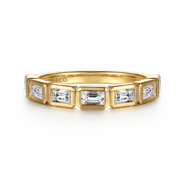 Fancy Wedding Ring in 14k Yellow Gold with Baguette Natural Diamond at Gabriel & Co. - Shot 1