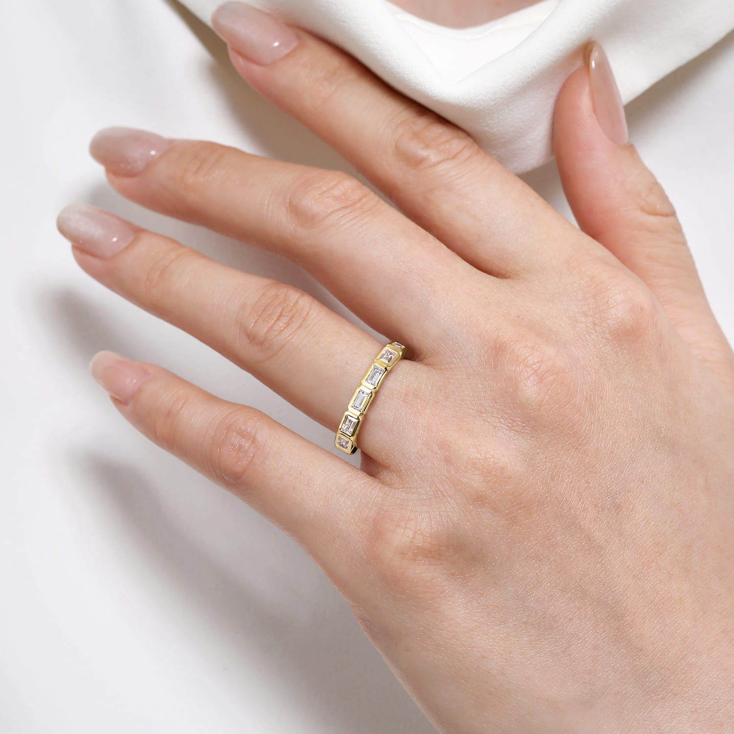 Fancy Wedding Ring in 14k Yellow Gold with Baguette Natural Diamond at Gabriel & Co. - Shot 5
