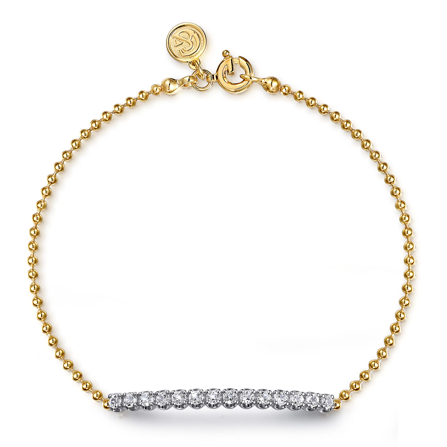 Chain Bracelet Bar 14K White and Yellow Gold White Sapphire Bujukan - Shot 1