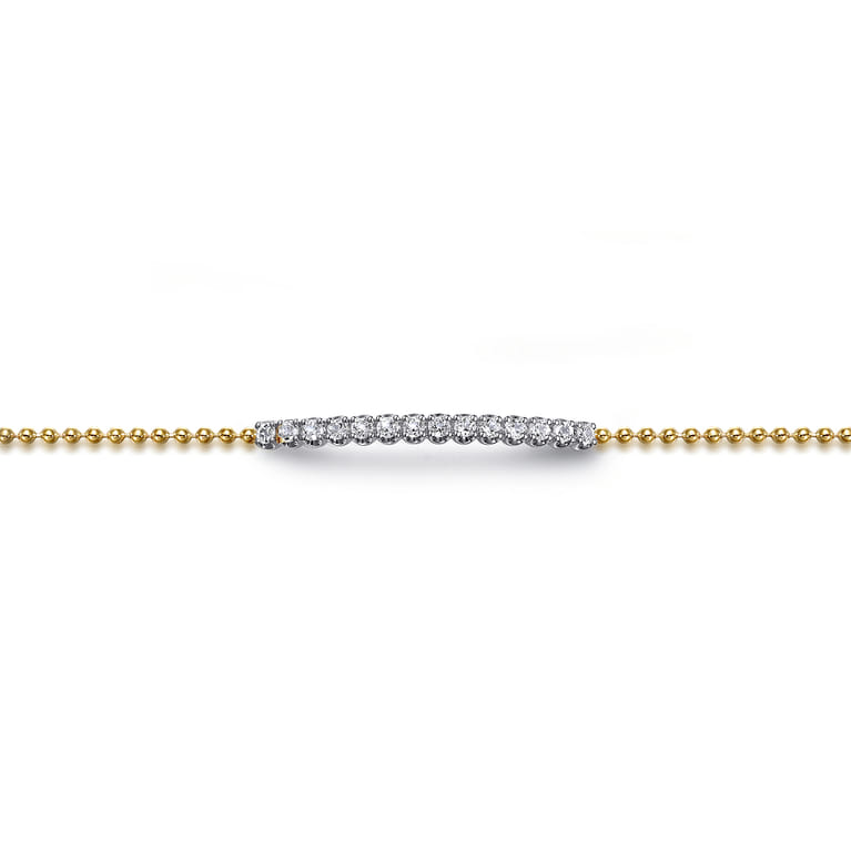 Chain Bracelet Bar 14K White and Yellow Gold White Sapphire Bujukan - Shot 2