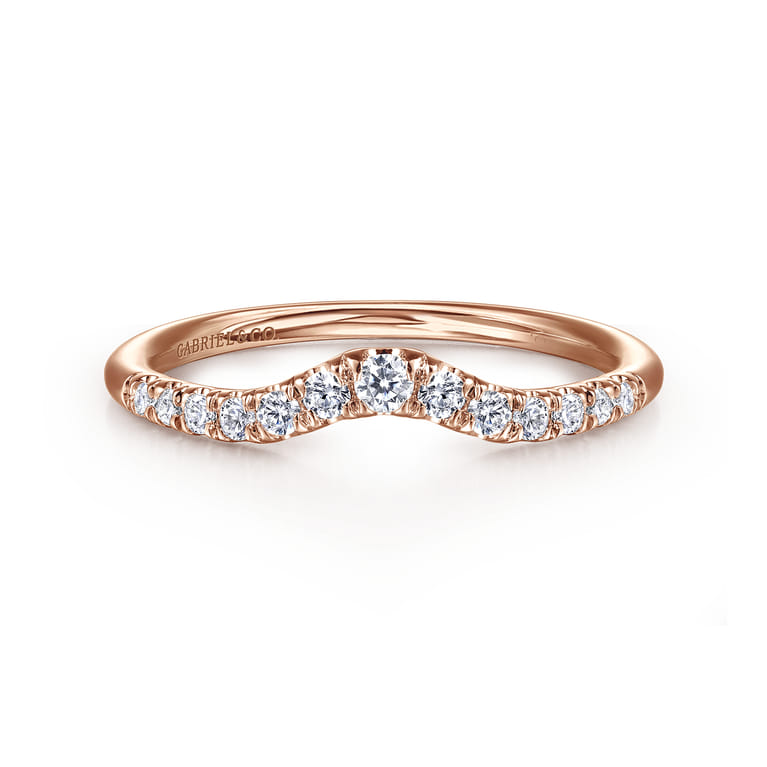 Curved Wedding Ring in 14k Rose Gold with Round Natural Diamond at Gabriel & Co. - Shot 1