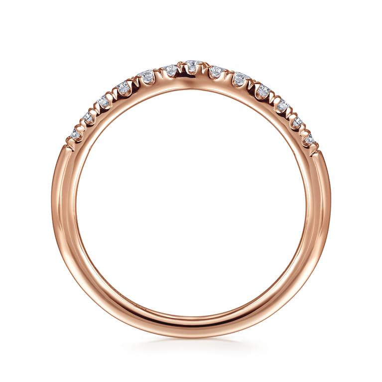 Curved Wedding Ring in 14k Rose Gold with Round Natural Diamond at Gabriel & Co. - Shot 2