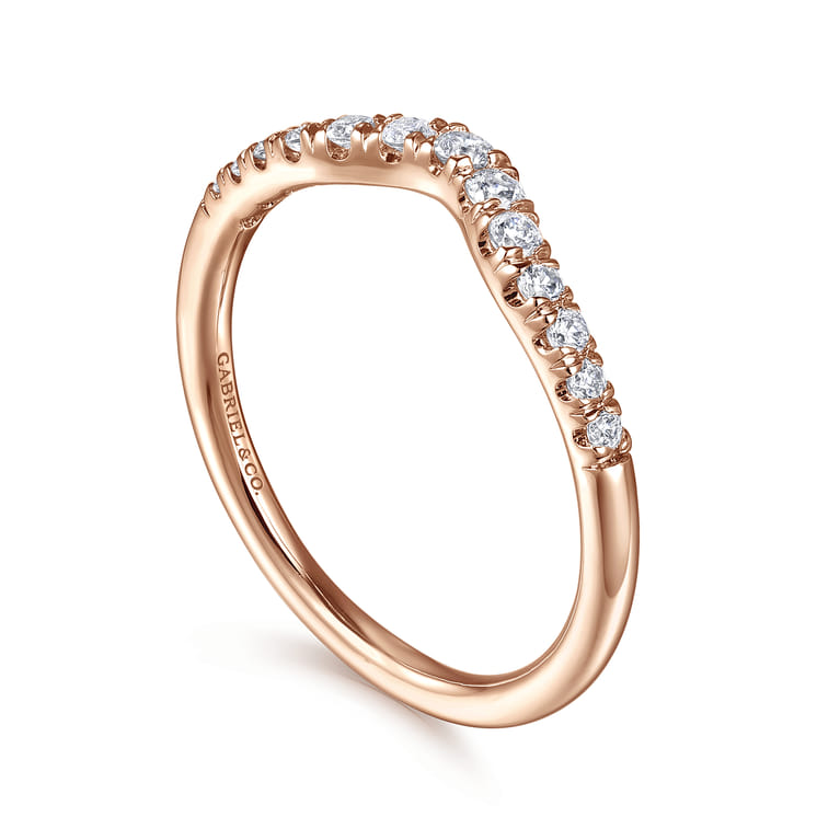 Curved Wedding Ring in 14k Rose Gold with Round Natural Diamond at Gabriel & Co. - Shot 3