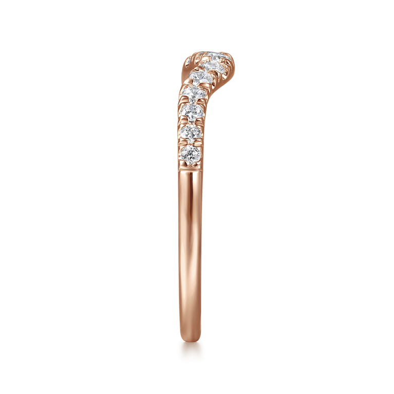 Curved Wedding Ring in 14k Rose Gold with Round Natural Diamond at Gabriel & Co. - Shot 4