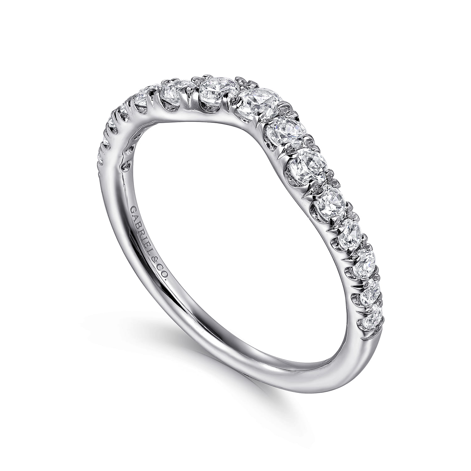 Curved Wedding Ring in 14k White Gold with Round Natural Diamond at Gabriel & Co. - Shot 3