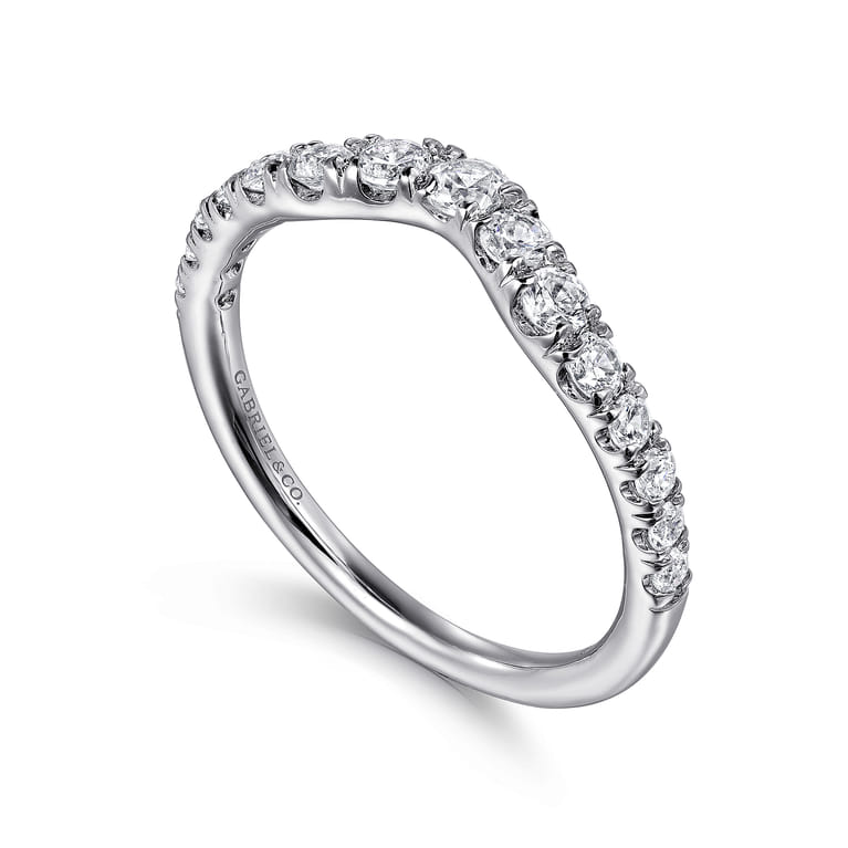 Curved Wedding Ring in 14k White Gold with Round Natural Diamond at Gabriel & Co. - Shot 3