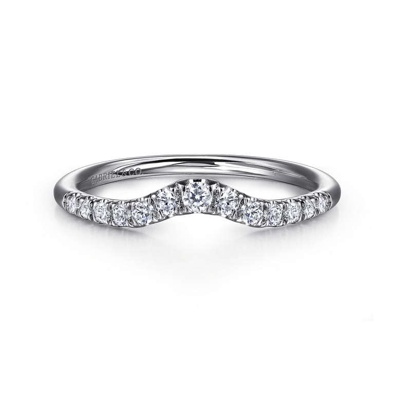 Curved Wedding Ring in 14k White Gold with Round Natural Diamond at Gabriel & Co. - Shot 1