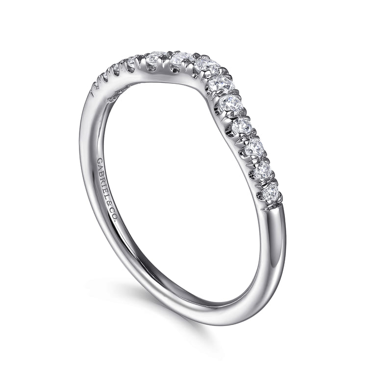 Curved Wedding Ring in 14k White Gold with Round Natural Diamond at Gabriel & Co. - Shot 3