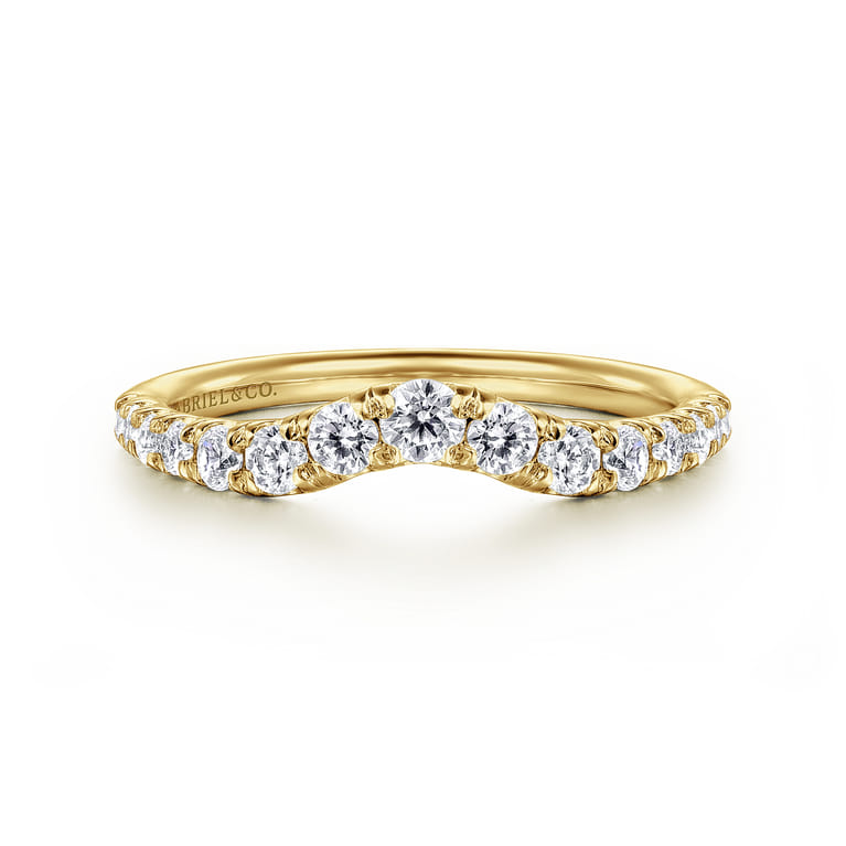 Curved Wedding Ring in 14k Yellow Gold with Round Natural Diamond at Gabriel & Co. - Shot 1
