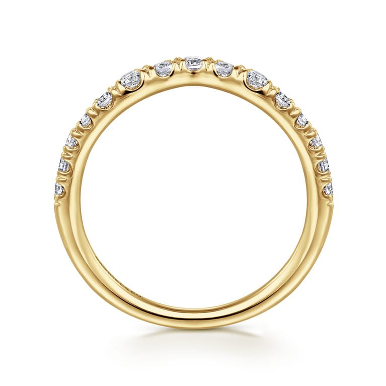 Curved Wedding Ring in 14k Yellow Gold with Round Natural Diamond at Gabriel & Co. - Shot 2