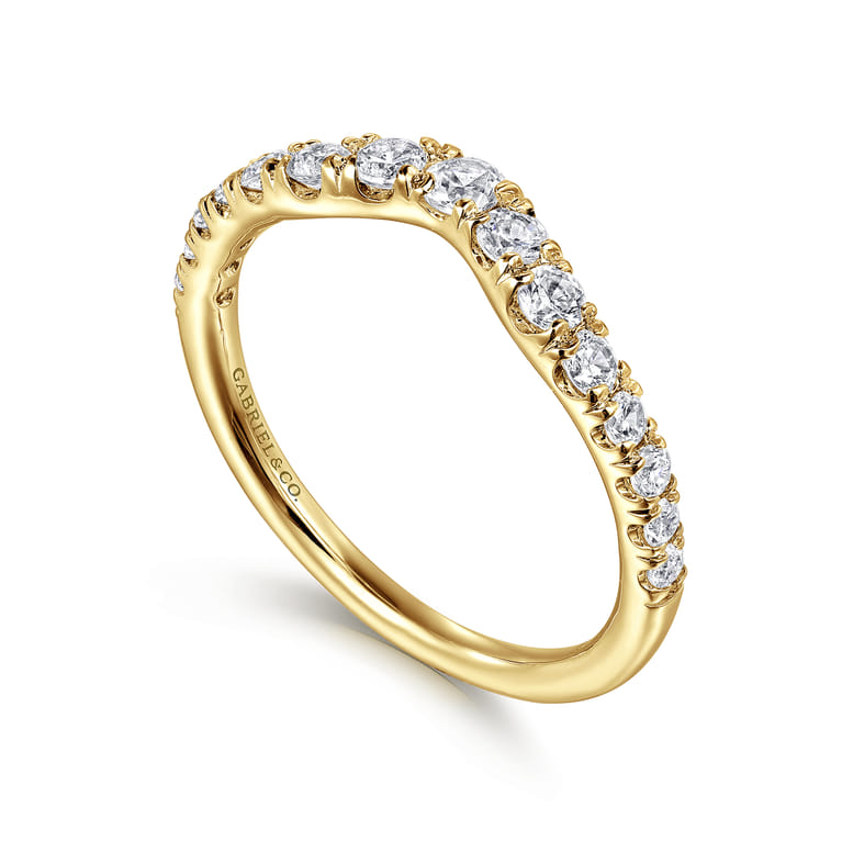Curved Wedding Ring in 14k Yellow Gold with Round Natural Diamond at Gabriel & Co. - Shot 3
