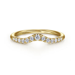 Curved 14K Yellow Gold French Pavé Diamond Wedding Band