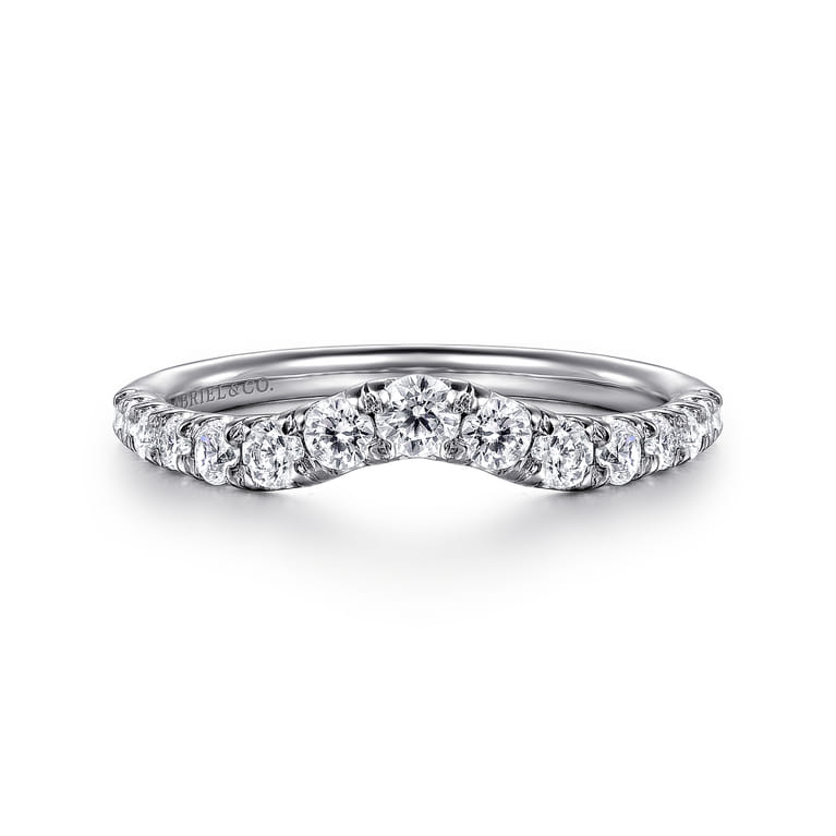 Curved Wedding Ring in Platinum with Round Natural Diamond at Gabriel & Co. - Shot 1