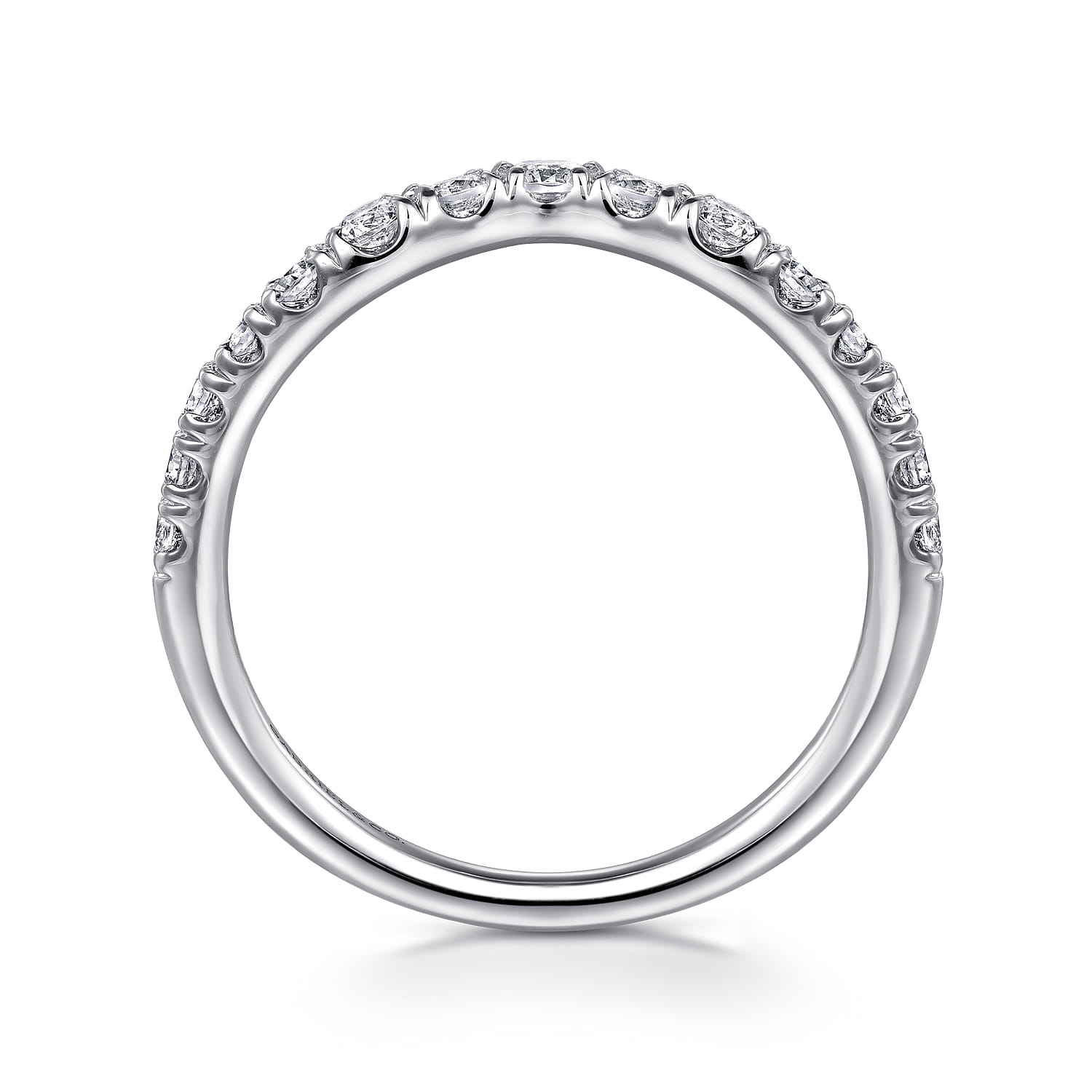 Curved Wedding Ring in Platinum with Round Natural Diamond at Gabriel & Co. - Shot 2