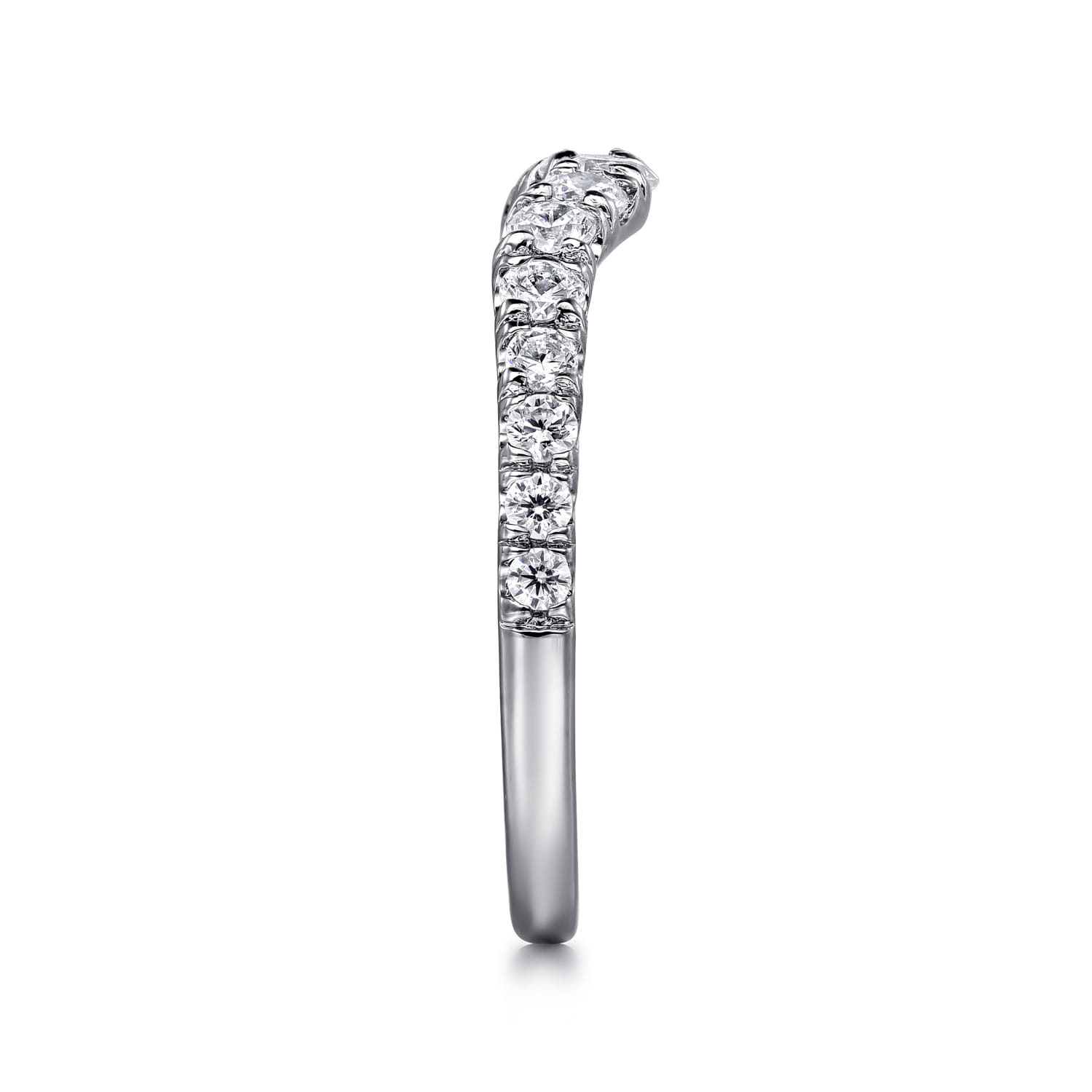 Curved Wedding Ring in Platinum with Round Natural Diamond at Gabriel & Co. - Shot 4