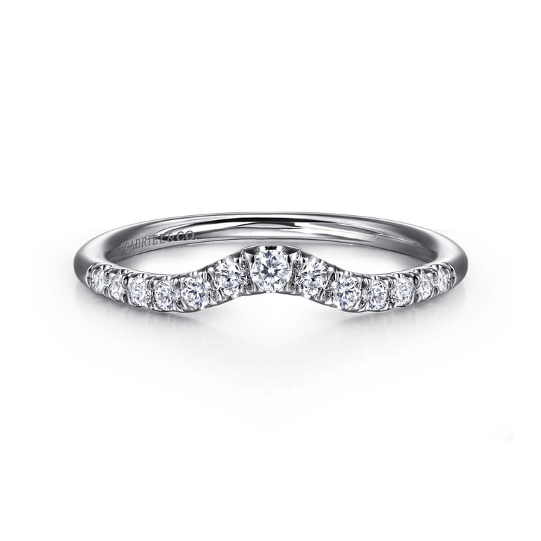 Curved Wedding Ring in Platinum with Round Natural Diamond at Gabriel & Co. - Shot 1