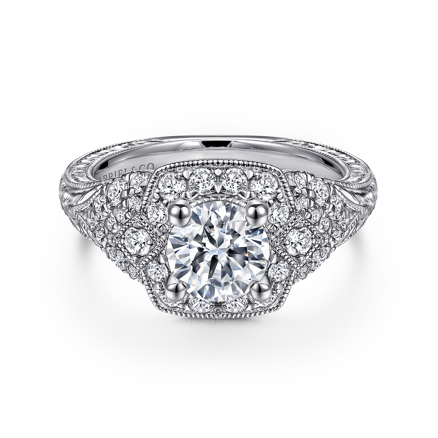 Chandler - Vintage Inspired 14K White Gold Round Halo Diamond Engagement Ring