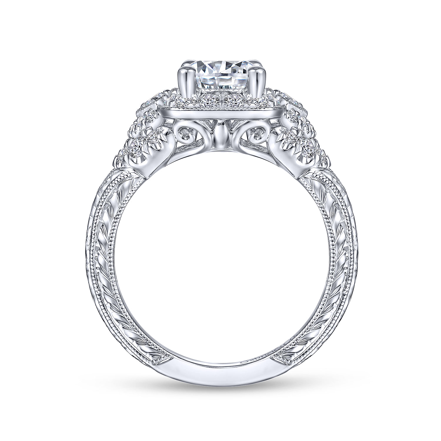 Chandler - Vintage Inspired 14K White Gold Round Halo Diamond Engagement Ring