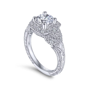 Chandler - Vintage Inspired 14K White Gold Round Halo Diamond Engagement Ring