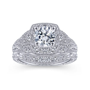 Chandler - Vintage Inspired 14K White Gold Round Halo Diamond Engagement Ring