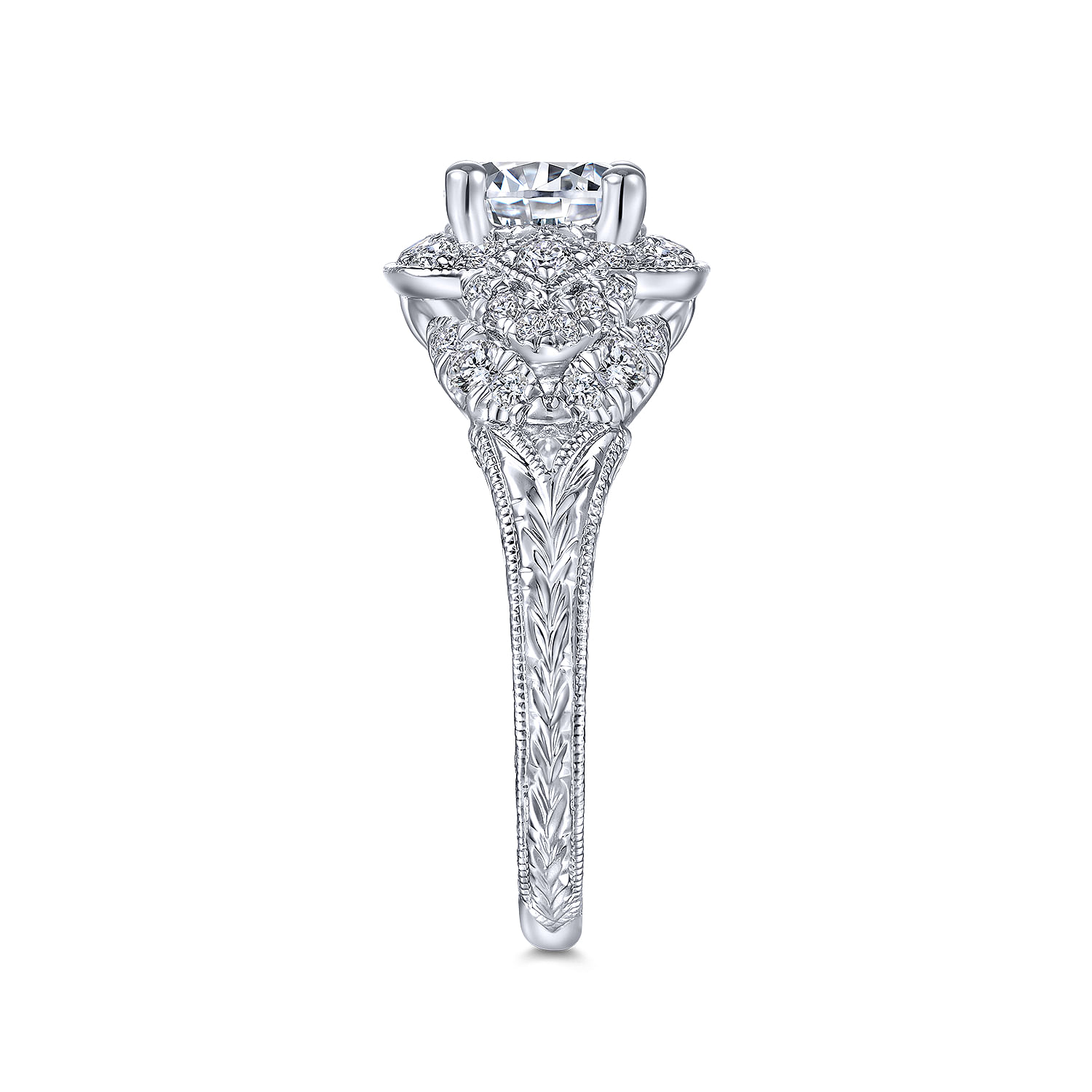 Chandler - Vintage Inspired 14K White Gold Round Halo Diamond Engagement Ring