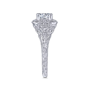 Chandler - Vintage Inspired 14K White Gold Round Halo Diamond Engagement Ring