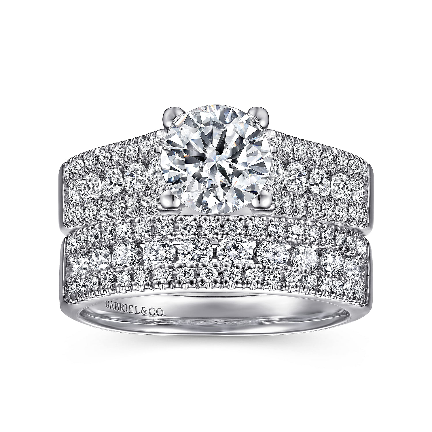 Channing - 14K White Gold Round Wide Band Diamond Channel Set Engagement Ring - 0.5 ct - Shot 4