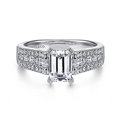 Channing - 14K White Gold Wide Band Emerald Cut Diamond Channel Set Engagement Ring