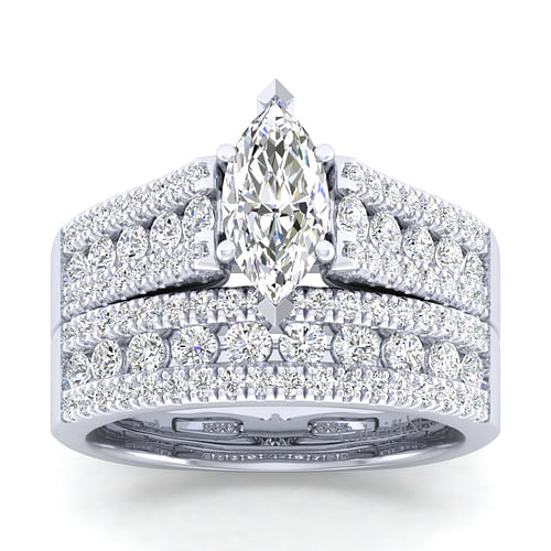 Channing - 14K White Gold Wide Band Marquise Shape Diamond Channel Set Engagement Ring - 0.5 ct - Shot 4