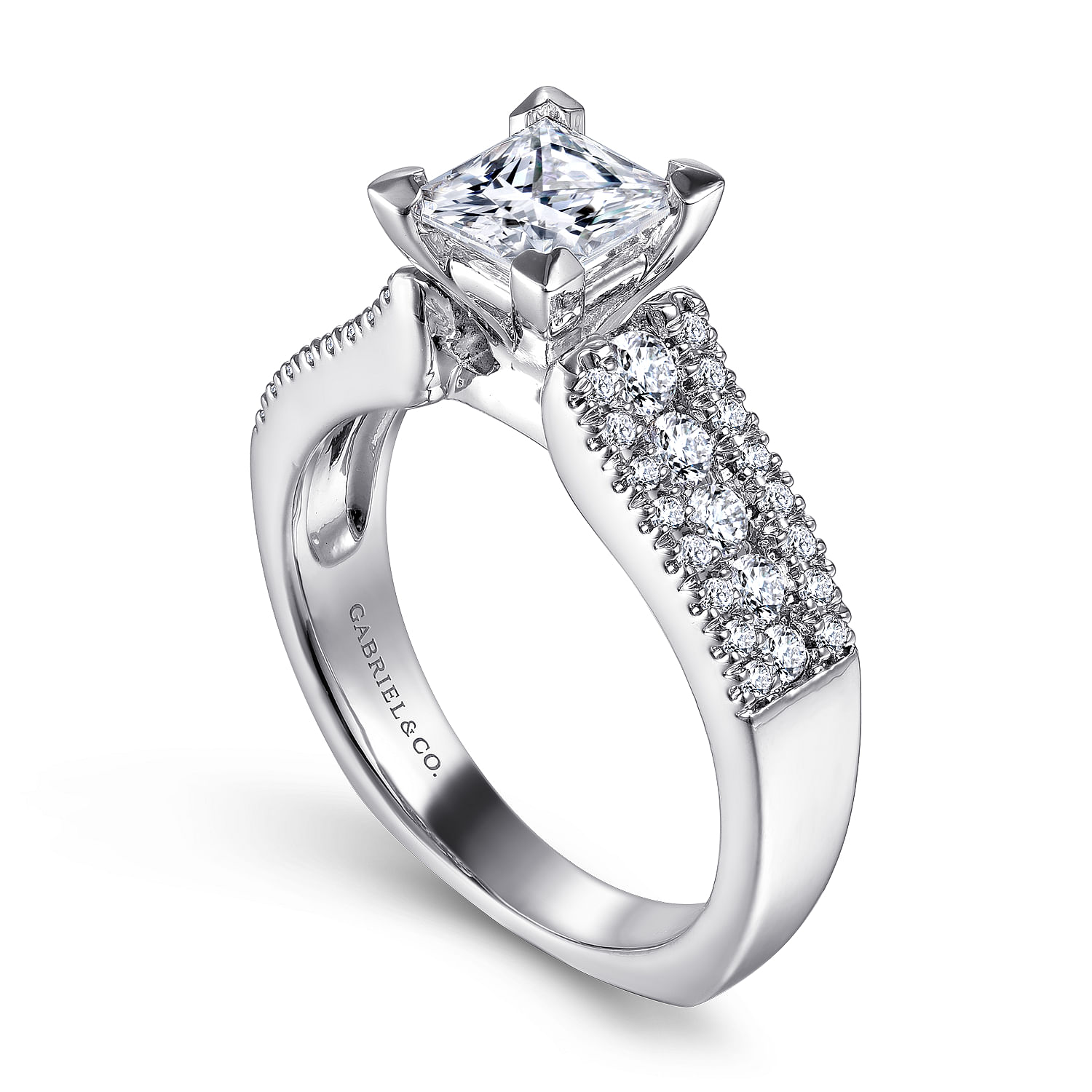Channing - 14K White Gold Wide Band Princess Cut Diamond Channel Set Engagement Ring - 0.5 ct - Shot 3